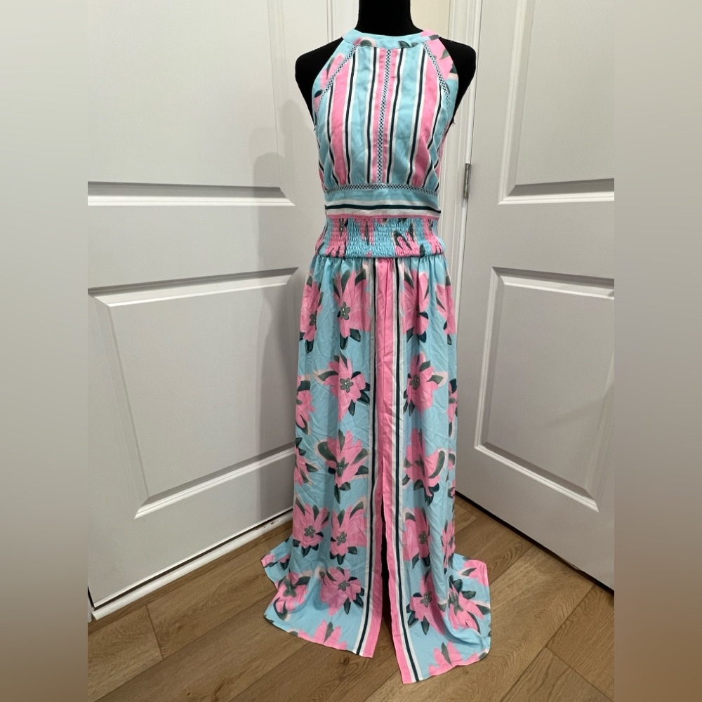 NWT Adore Floral Maxi Backless Dress in Pink and Blue Size Large - Picture 7 of 14